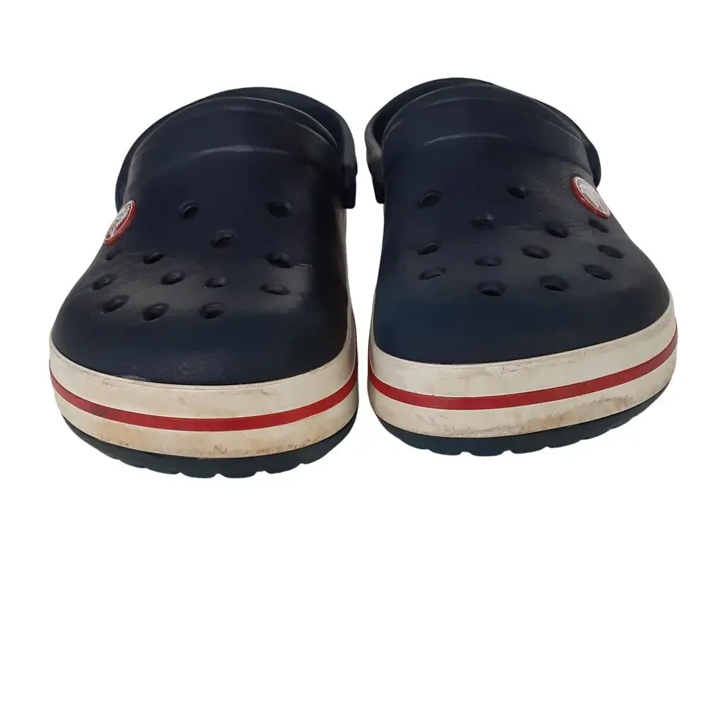 Crocs Kids Crocband Clogs Slip On Navy Blue Stripe Boys 12/13 Water Shoes Retro